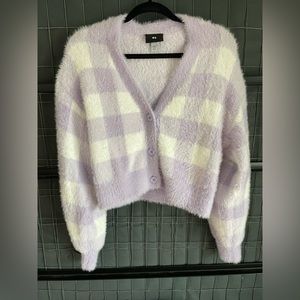 Lazy Oaf White & Purple Plaid Cardigan